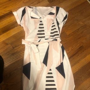 Printed Midi Dress with Belt